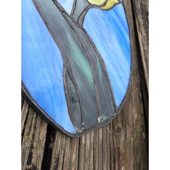 Leaded Floral Stained Glass Yellow Tulip Sun Catcher Flower 7.5" X 14" Hand Made - Picture 3 of 13